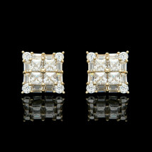 3.5CT Princesa Baguette Redondo Imitación Diamante Pendientes 14k Amarillo Oro - £112.68 GBP