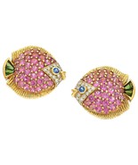 Jean Vitau 18k Yellow Gold Gemstone Fish Ear Clips Gorgeous - $112,483.42 MXN