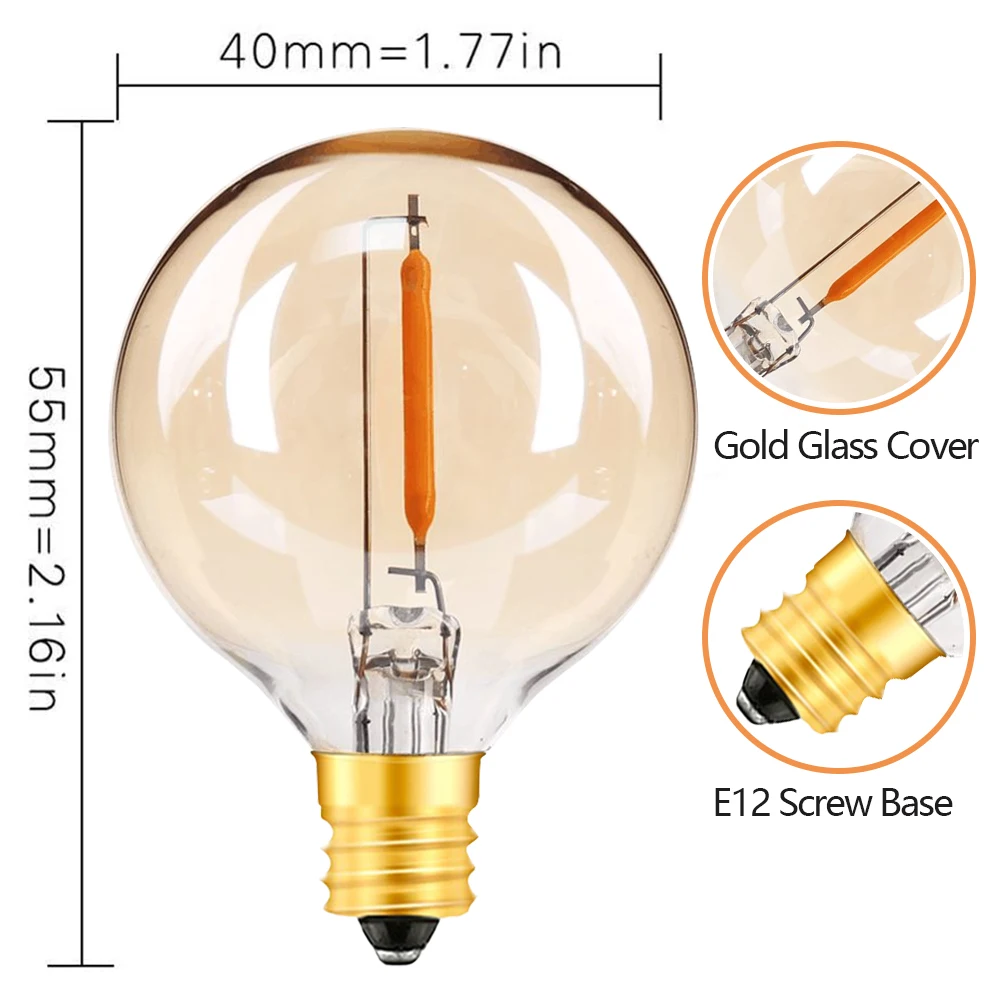 25PCS G40 1W LED String Lights Bulb E12 220V 110V Warm White 2200K LED Lamps Rep - £182.21 GBP