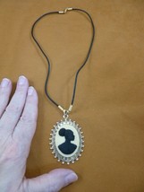 CA20-124) RARE African American LADY ivory + black CAMEO brass pendant necklace - £27.95 GBP