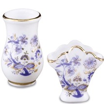 Flower Vase Pair Blue Onion 1.378/5 Reutter Dollhouse Miniature - £13.54 GBP