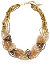 Leslie Danzis Gold Plated Multi Strand Iridescent Beaded Collar Bib Necklace NWT - £23.38 GBP