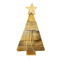 Wooden Christmas Tree 21 Inch Hand Crafted Natural Finish Rustic Holiday - £15.79 GBP