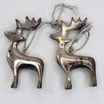Vintage Metal Reindeer Buck Stag Ornament Christmas Set of 2 - £11.98 GBP