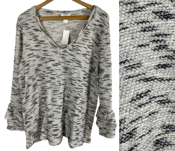 Loft Lounge Sweater Knit Top Bell Sleeve Marled Gray V Neck Bell Sleeve ... - $39.62