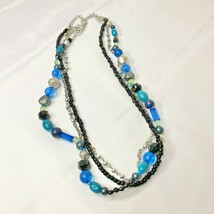Premier Designs 20&quot; Beaded Necklace Multi-Strand Blue &amp; Black Beads - £26.70 GBP