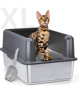 Enclosed Stainless Steel Cat Litter Box with Lid, XL Extra Large Litter ... - $71.31