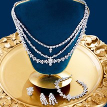 Elegant Shiny White CZ 3 Layers Leaf Drop Pendant Necklace Earrings Ring Bracele - £71.92 GBP