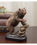 Grizzly Bear Climbing On River Rock Statue 6.25&quot;Tall Bronze Electroplate... - €36,69 EUR