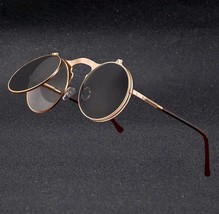 Vintage Steampunk Flip Sunglasses Retro Round Metal Sun Glasses for Men ... - $19.35