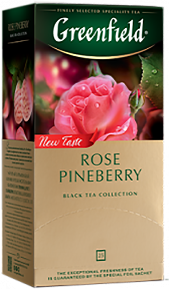GREENFIELD BLACK TEA Rose Pineberry 25 Tea Bags Made in Russia - $6.92