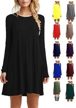 Women&#39;s Casual Plain Simple T-Shirt Loose Dress (Black,Size:L) - $18.37