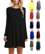 Women&#39;s Casual Plain Simple T-Shirt Loose Dress (Black,Size:L) - £14.55 GBP
