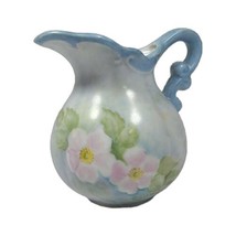 Vintage Hand Painted PINK DOGWOOD Miniature Pitcher Creamer 1970s Blue S... - £21.90 GBP
