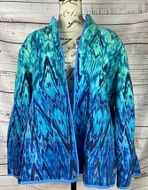 Chicos 2 Reversible Jacket Womens L 12 Blue Ikat Crinkle Cotton NWT $139 - £24.66 GBP