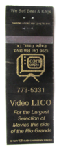 Video Lico - Movies, Beer Kegs - Eagle Pass, Texas 20 Strike Matchbook Cover TX - £1.37 GBP