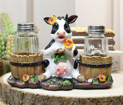 Ebros Sunflower Bovine Cow With Two Country Barrels Salt And Pepper Shakers Set - £20.77 GBP