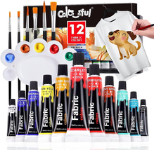 Colorful Fabric Paint Set for Clothes with 6 Brushes, 1 Palette, 12 Colors - Per - £15.58 GBP
