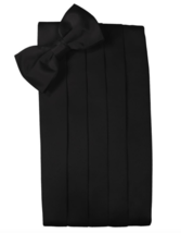 Premium Solid Silk Tuxedo Cummerbund and Pre-Tied Bow Tie Set - £68.55 GBP