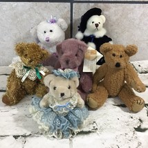 Collector’s Teddy Bear Lot Of 6 Plush Angel Fancy Dressed Jointed Dan De... - $29.69