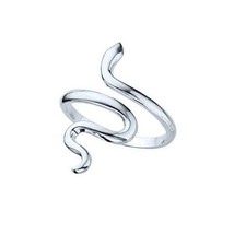 14K White Gold Plated Silver Thumb/ Wrap/ Open ADJUSTABLE Snake Ring Xmas - £64.81 GBP
