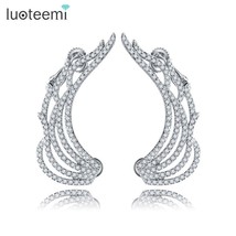 LUOTEEMI Korea Fashion Shining Crystal Angel Wings Drop Earrings with Ear Clip B - £15.55 GBP