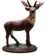 Vtg Buck Elk Stag Deer Cast Iron Still Bank on Base Art Nouveau - $80.00