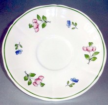Gien Lorraine Filet Vert Tea Saucer French Faience Floral Green Banded New - $12.77