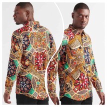 Reason casual button down mens sz M funky retro animal print Cheetah - $37.81