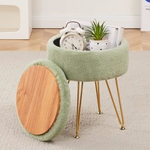 Round Faux Fur Ottoman With Storage Space, Soft Vanity Chair Seat, Small Side - £37.08 GBP