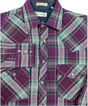Vintage Roebucks Long Sleeve Plaid Grunge Work Pearl Snap Shirt Purple M... - $24.70