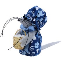 Mouse Knitter Holding Basket with Yarn, Blue Flower Print Dress and Hat ... - $8.95