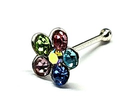 Flower Nose Stud Silver 6 CZ Gem Stud Ball Stunning 22g (0.6 Mm) 6mm Approx Post - £3.85 GBP