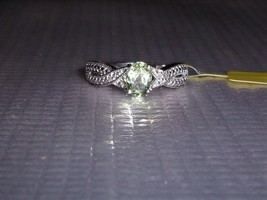 Rare Green Sillimanite Oval Solitaire & Diamond Ring, Silver, Size 9, 1.01(Tcw) - $49.99