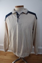 Vtg Lee Sport XL Beige Blue Long Sleeve Collared Polo Shirt - £18.29 GBP