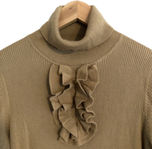 Talbots Ruffle Front Turtleneck Size L Ribbed Knit Capsule Cotton Blend Sweater - £15.79 GBP
