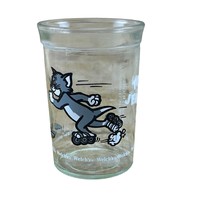 Vintage 1990 Welch&#39;s Tom &amp; Jerry Jelly Jar Collector Glass Tom Skating - £7.77 GBP