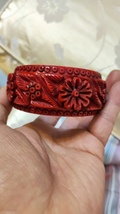 Unique vintage   red deco leaves bakelite  bangle bracelet - £142.90 GBP