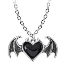 Alchemy Gothic Blacksoul Bijou Pendant Black Heart Bat Wings Necklace NWT P934 - £11.72 GBP
