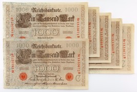 1910 (1918 - 1922) Reichsbanknote plein De 6 Séquentiel 1000 Mark Billets Banque - £66.46 GBP