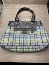 Coach Penelope Tattersall Plaid Wool Tweed Patent Leather Tote Bag - £31.57 GBP