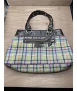 Coach Penelope Tattersall Plaid Wool Tweed Patent Leather Tote Bag - £31.61 GBP