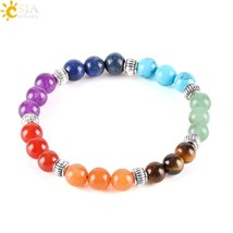 CSJA 7 Chakra Stones Yoga Jewellery Elastic Strand Charms Bracelet for Women Rai - £8.42 GBP
