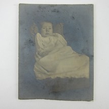 RPPC Real Photo Postcard Infant Baby in White Dress Head on Leaf Pillow Antique - £4.73 GBP