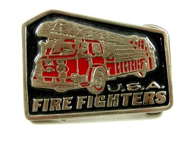 USA Fire Fighters Enameled Belt Buckle Unmarked 092614 - $17.99