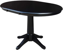 Black 36&quot; Round Top Pedestal Table By International Concepts With 12&quot; Leaf And - £413.25 GBP
