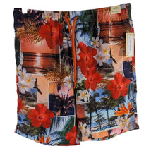 Orange Floral Swim Trunks Mens Large Caribbean Hawaiian Plumeria Hibiscu... - $28.71