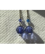 Vintage Blue Bead Drop Earrings Dangle Pierced 25964 - £13.04 GBP