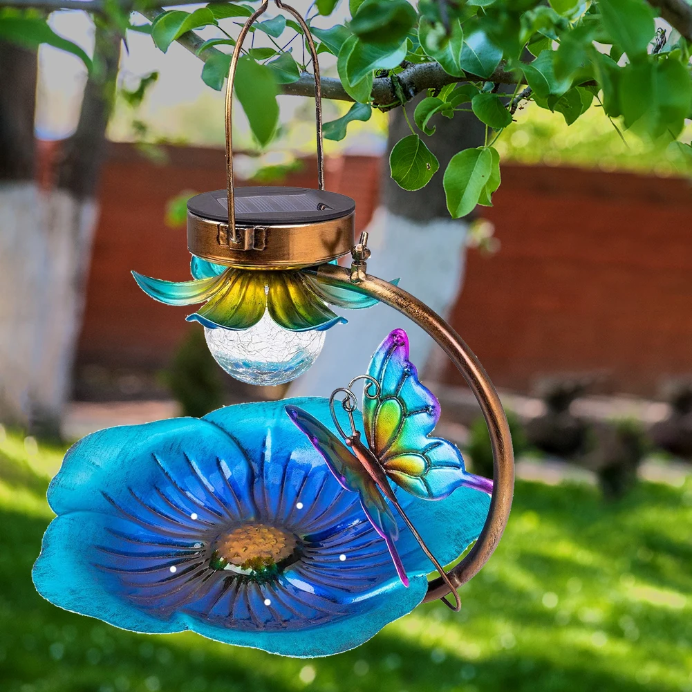  Solar Bird Feeder Lamp Wrought  Tree Hanging Flower Light Ornament Bird Feeder  - £109.42 GBP