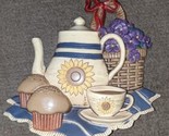 VTG 1997 HOME INTERIOR WALL PLAQUE 3373-1B,TEAPOT CUP SUNFLOWER MUFFINS  - $17.81